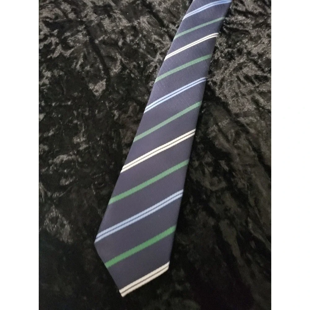Blue Guru Skinny Striped Neck Tie Mens Blue Green Career Wear Dress Shirt